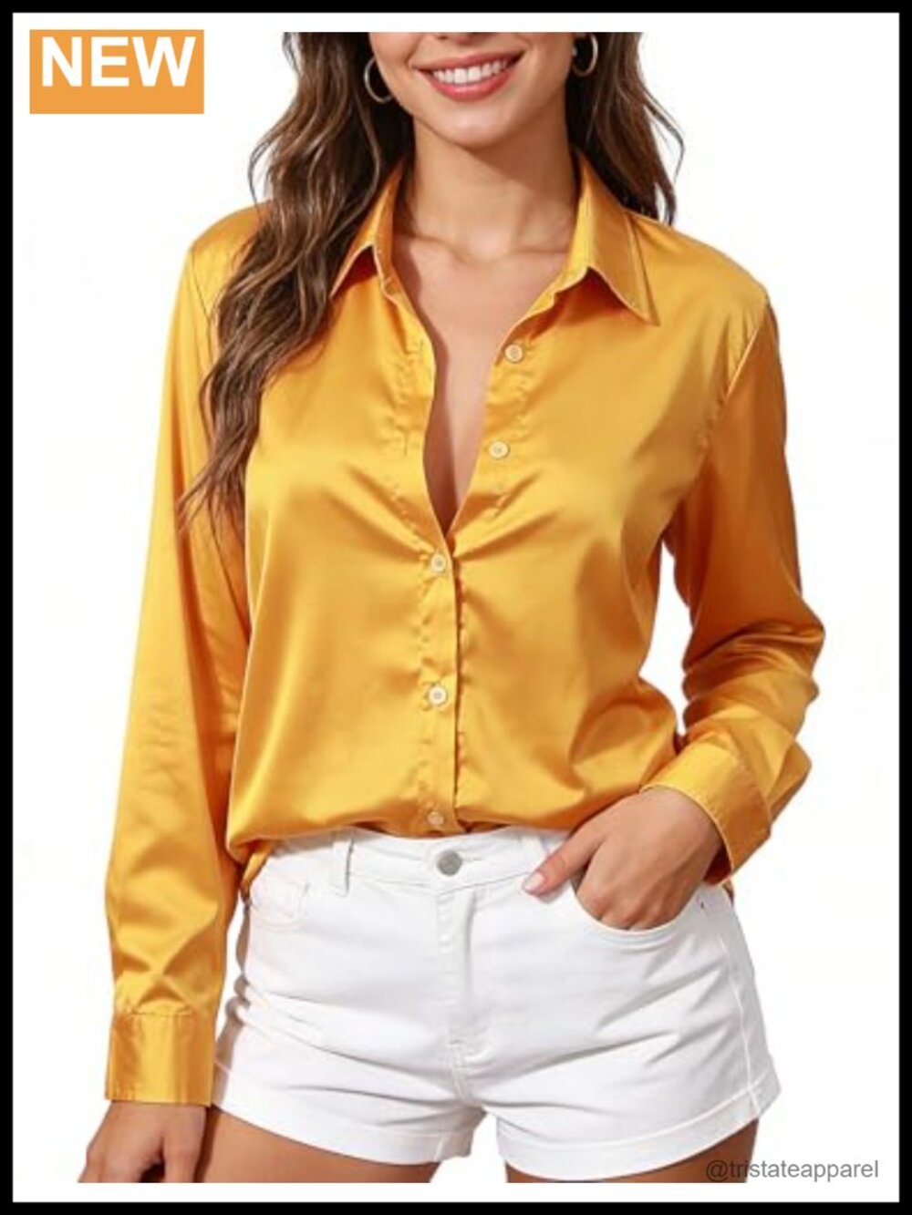 Satin Silk Button Down Long Sleeve Blouse - 80s Disco Party Top